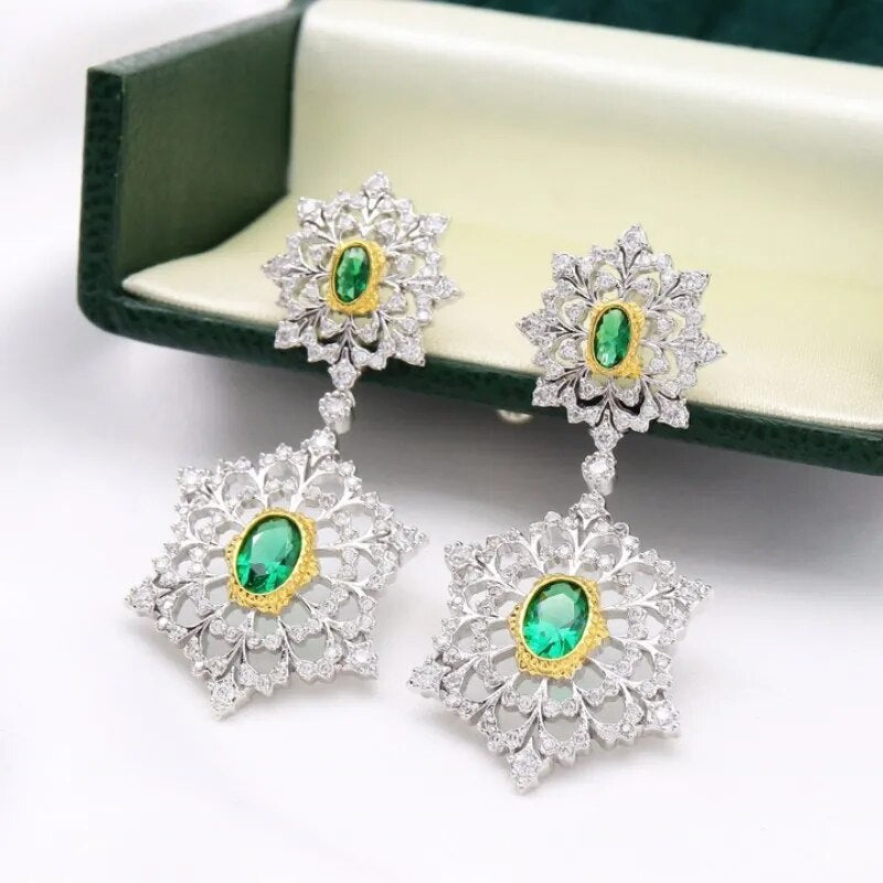 925 Sterling Silver Crystal Hollow Flower Earrings for Ladies