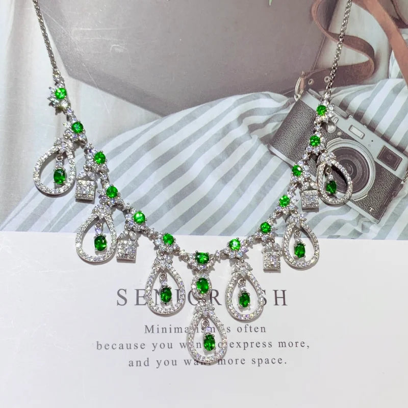 925 Sterling Silver Green Diopside Pendant Necklace for Women