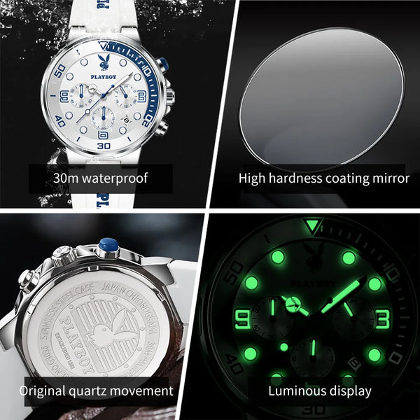 Stainless Steel Silicone Casual Quartz Sports Watch for Men