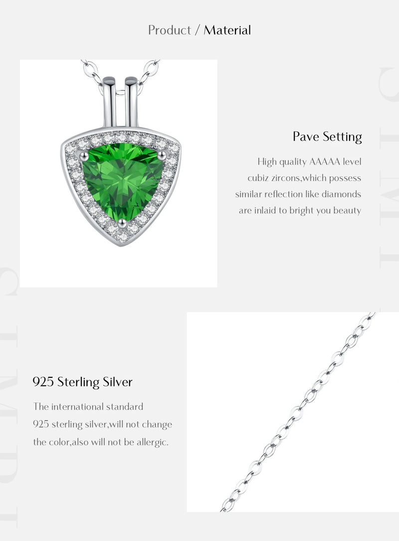 925 Sterling Silver Triangle Green CZ Pendant Necklace for Women