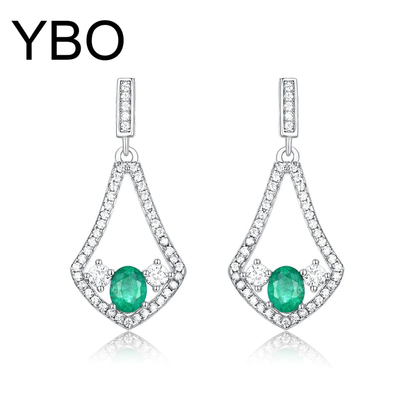 925 Sterling Silver Natural Emerald cz Triangle Dangling Earrings for Women