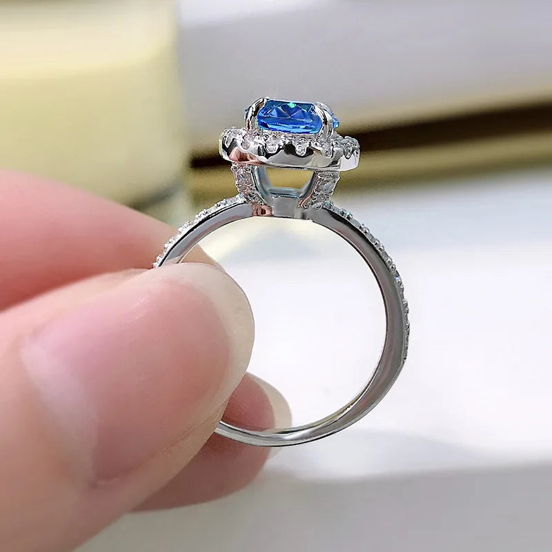 925 Silver Sapphire Blue Topaz Ruby Wedding Ring for Women