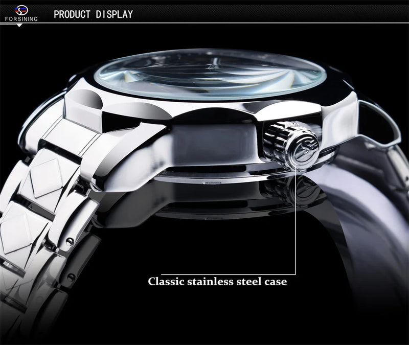 Stainless Steel Skeleton Transparent Automatic Mechanical Watch for Men