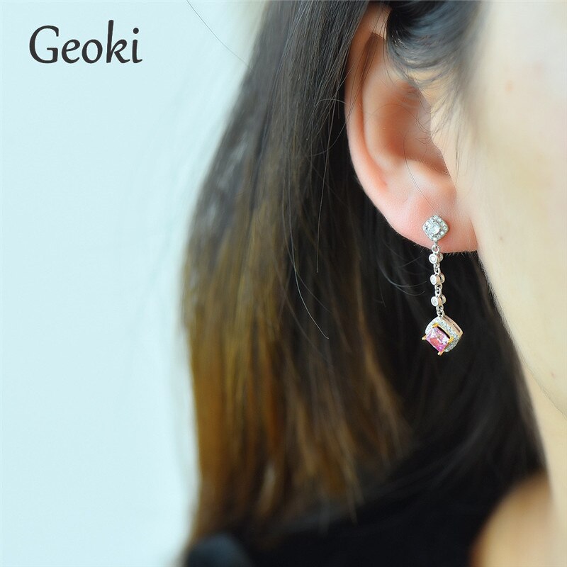 Sterling Silver 925 Pink Moissanite Drop Earrings for Women