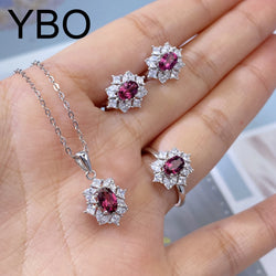 Sterling Silver Pyrope Zircon Jewelry Set for Women