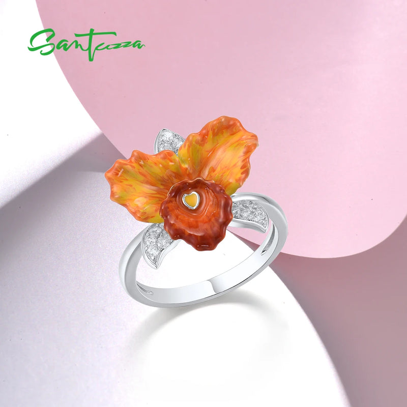 Sterling Silver Orchid Flower Ring for Women