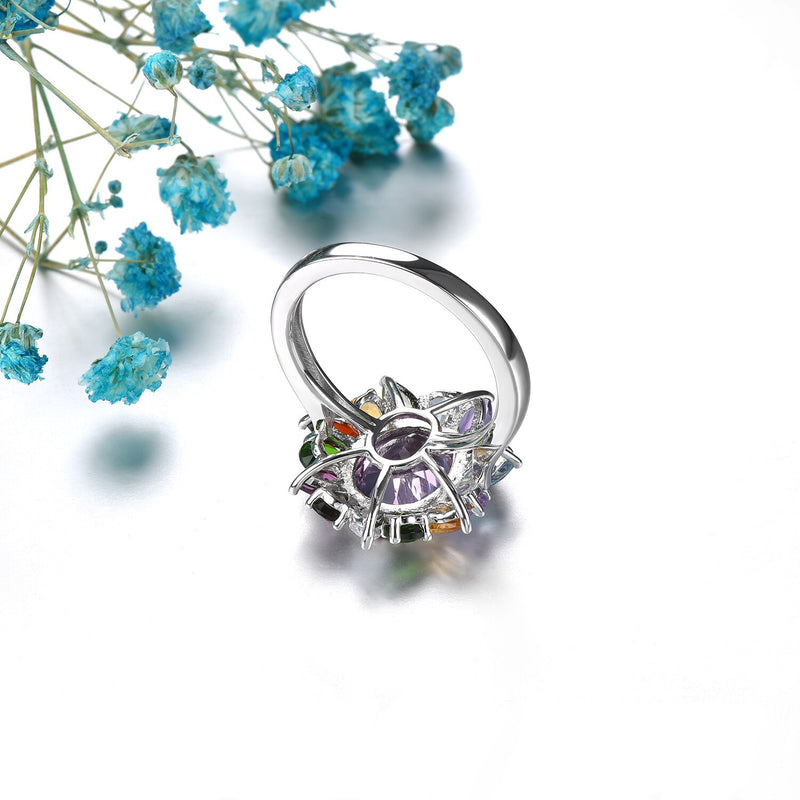 Sterling Silver 4.00ctw Amethyst, Diopside, Citrine & Topaz Multicolor Rings for Women