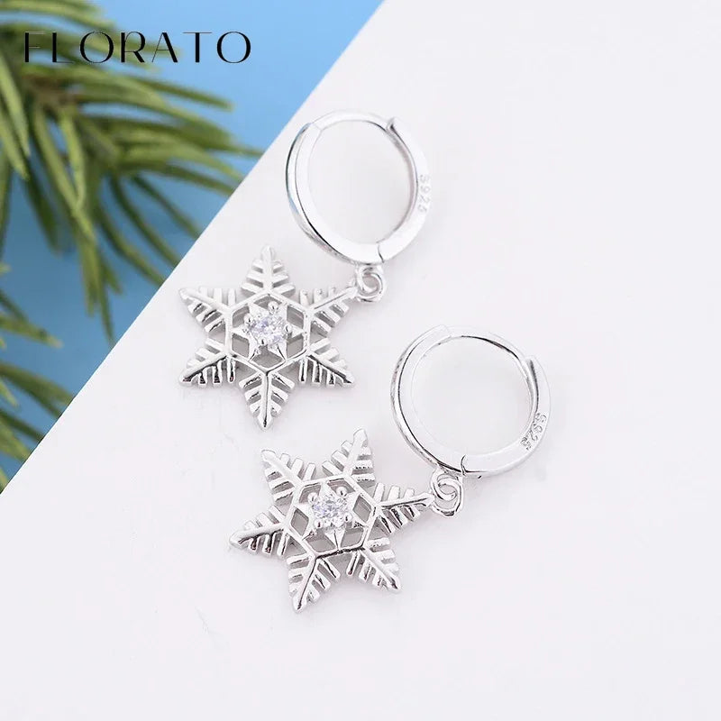 Sterling Silver Christmas Tree/Santa/Snowflake Pendant Hoop Earrings for Women