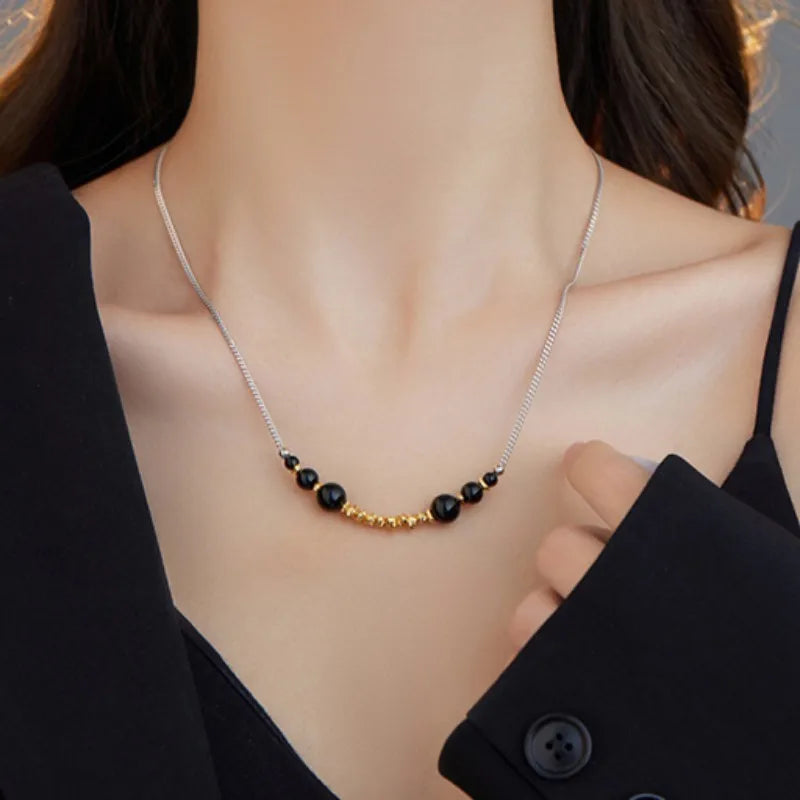 925 Sterling Silver Black Agate Choker Necklace for Women