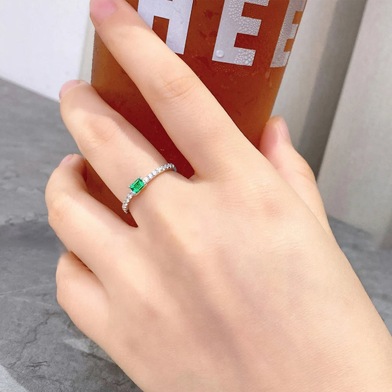 Sterling Silver Emerald Diamond Baguette Rings for Ladies