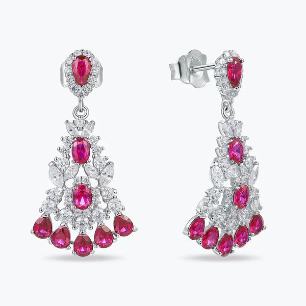 Sterling Silver Round Cut Ruby High Carbon Diamond Gems Drop Dangle Earrings for Women