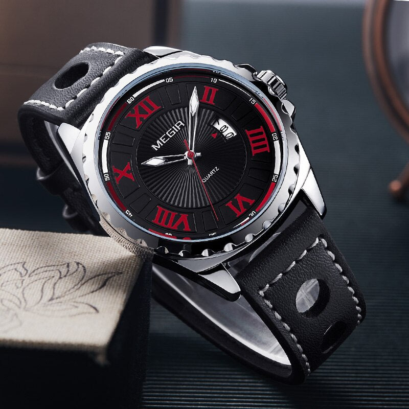 Leather Sports Watch with Calendar for Men