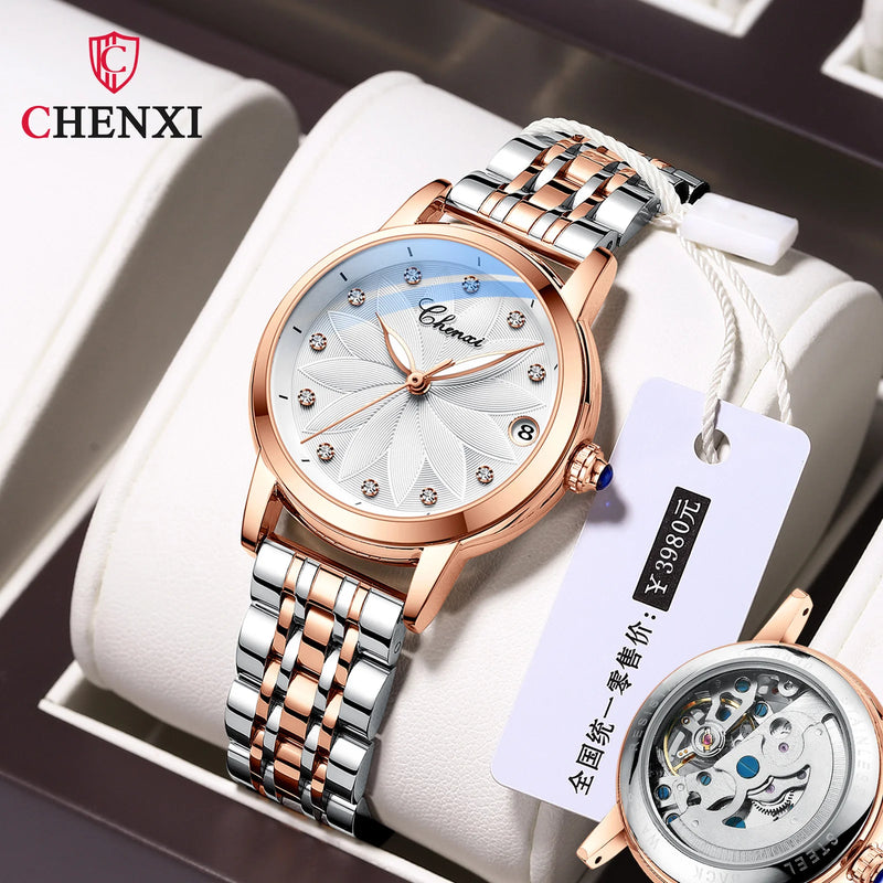 Stainless Steel Diamond Automatic Waterproof Luminous Calendar Watch for Men