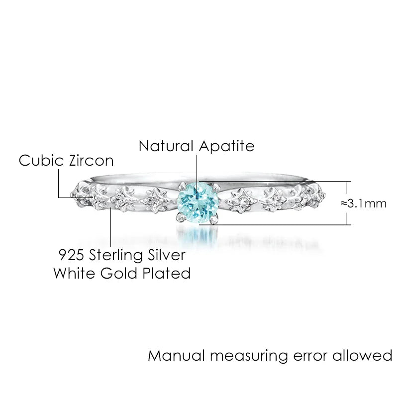 925 Sterling Silver Natural Apatite Star Thin Engagement Ring for Women