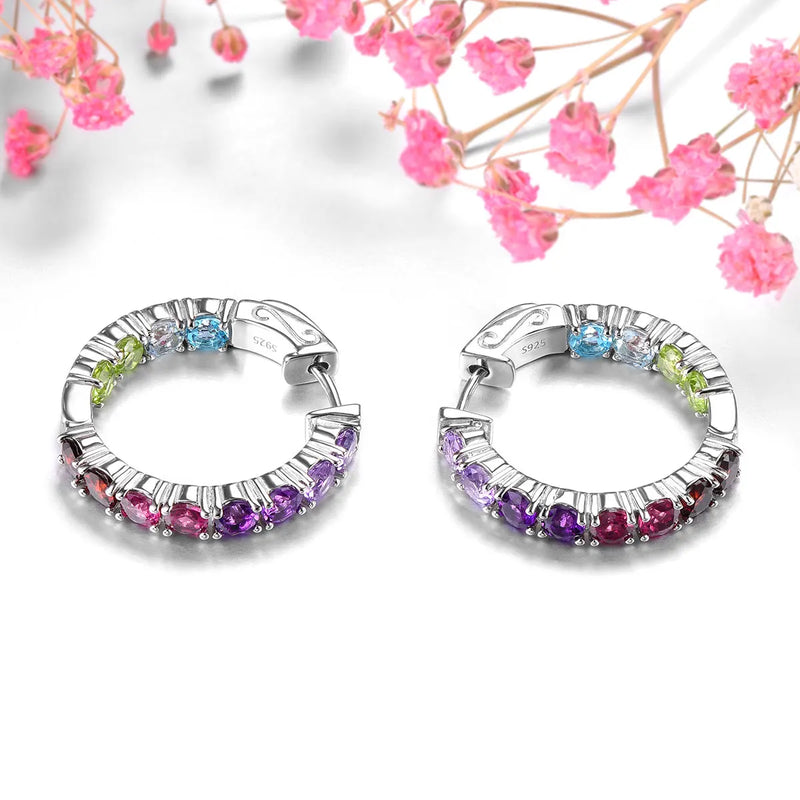 Sterling Silver Natural Colorful Gemstone Earrings 5 ctw for Women