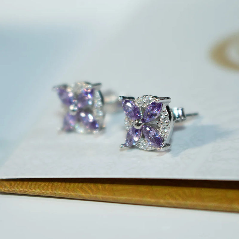 Sterling Silver 0.50ctw Amethyst Flower Stud Earrings for Women