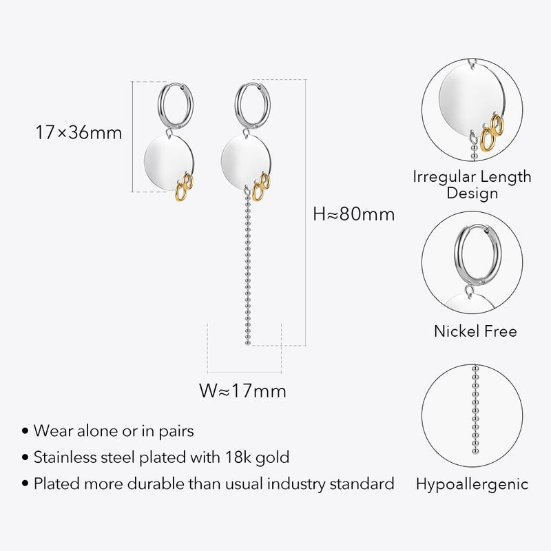 ENFASHION Simple Stainless Steel Colorblock Drop Earrings Irregular Length Design Mujer Earring Fashion Jewelry Party E221353