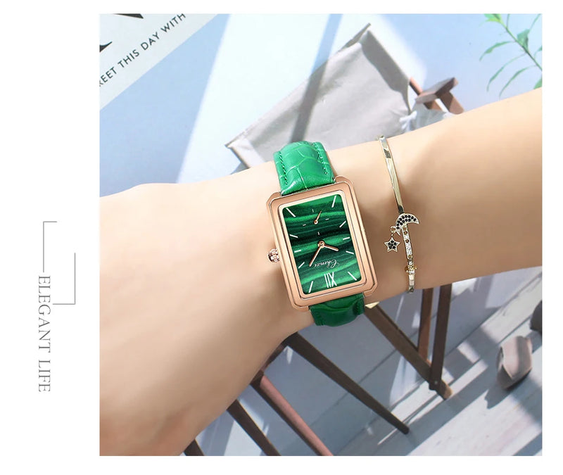 Stainless Steel Leather Luxury Quartz Watch for Women.