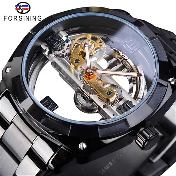 Stainless Steel Skeleton Automatic Mechanical Watch for Men