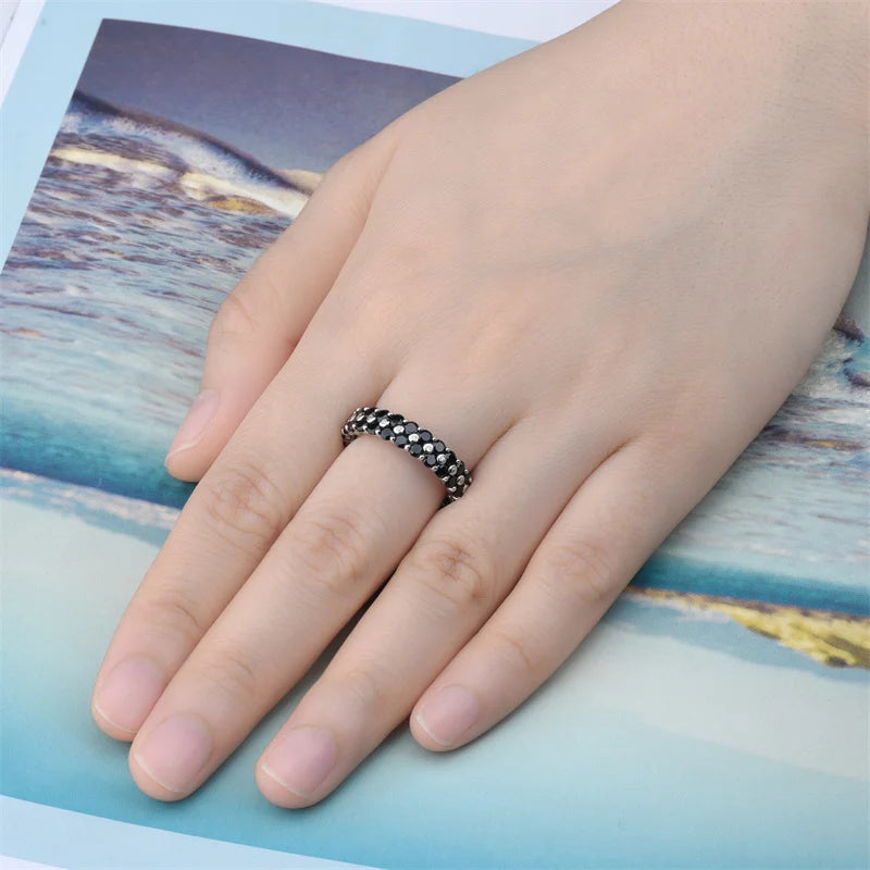 925 Silver Black Spinel Eternity Ring for Women