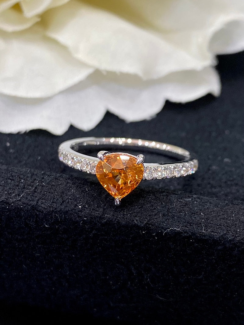 18K White Gold Fanta Garnet Heart Ring for Women