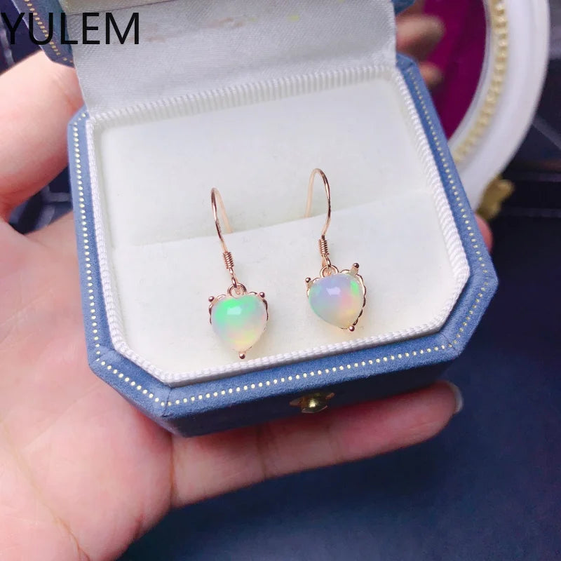 Sterling Silver 925 Natural Opal Heart Shape Earrings for Women