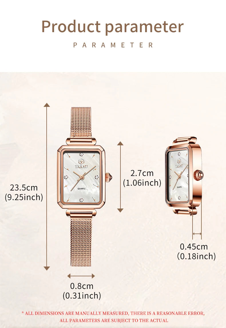 Stainless Steel Quartz Square Watch for Women