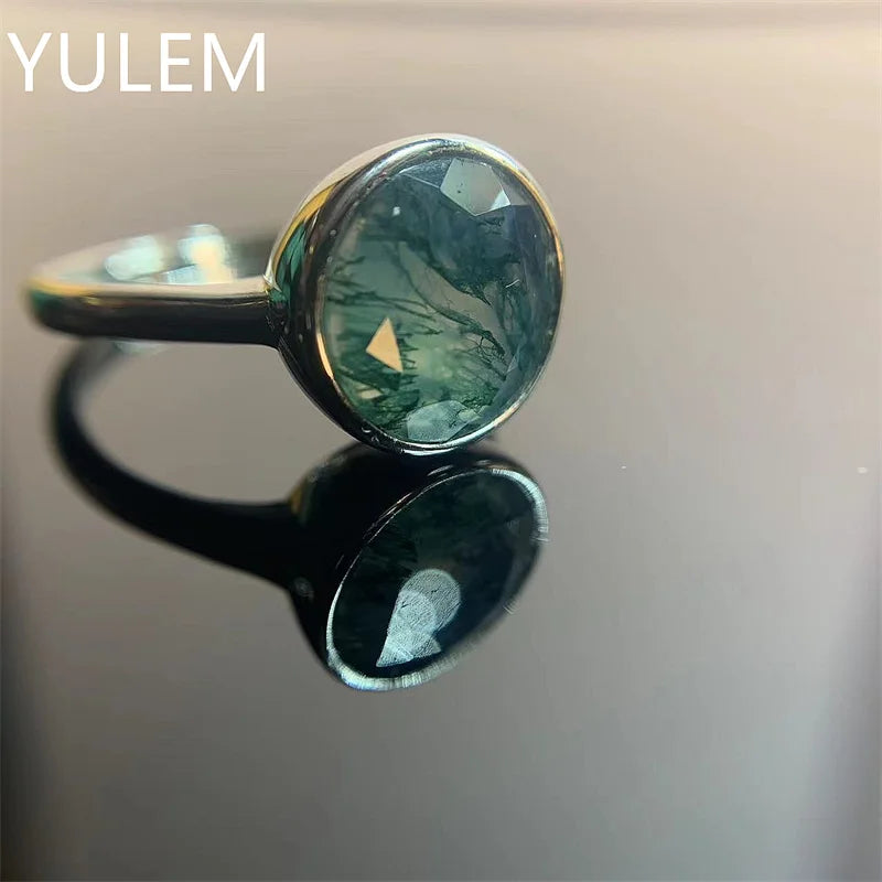 925 Sterling Silver Moss Agate Ring for Man