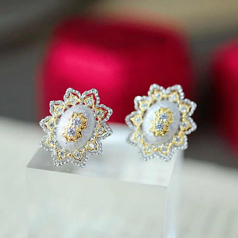 Sterling Silver Gold Plated Snowflake Earrings for Women