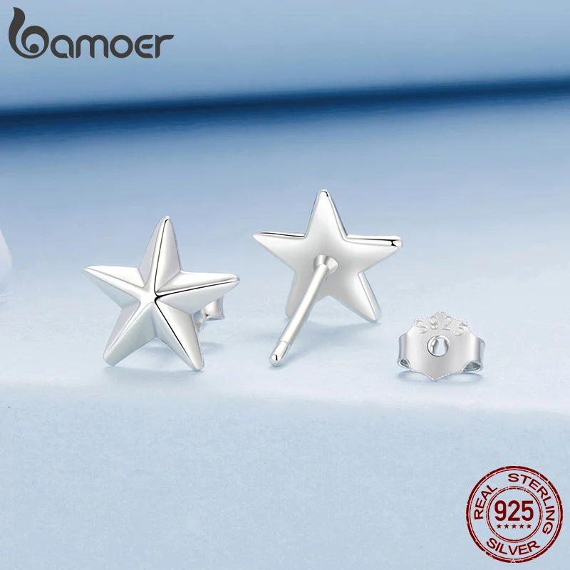 Sterling Silver Star Stud Earrings for Women