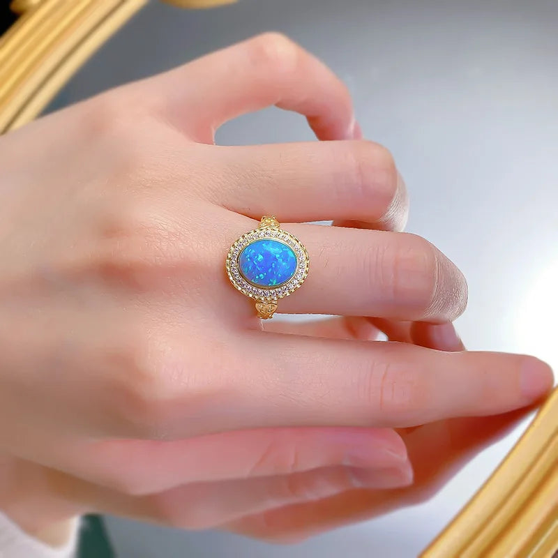 Sterling Silver Blue Opal Wedding Band for Women