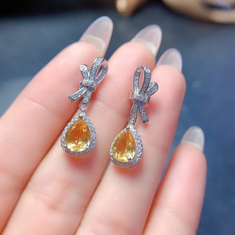 925 Silver Citrine Water Drop Earrings for Women