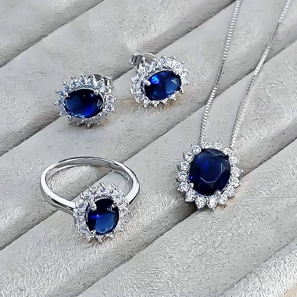 925 Sterling Silver Nano Sapphire Jewelry Sets for Women