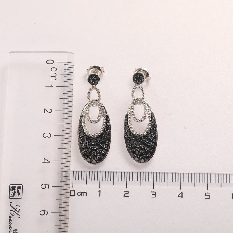 925 Sterling Silver Black Spinel Drop Earrings for Women