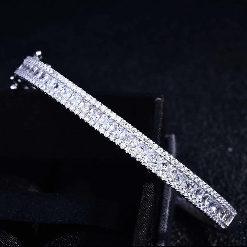 Platinum Plating Rainbow Zircon Square Bangle for Women