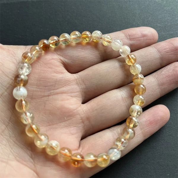 Natural Citrine Bracelet, Snow White Yellow Beads for Women