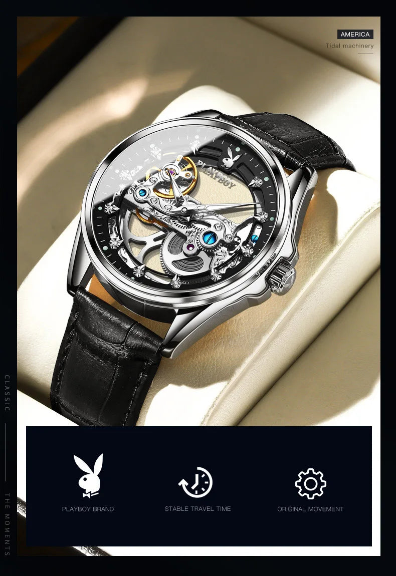 Stainless Steel Skeleton Automatic Mechanical Watch for Men