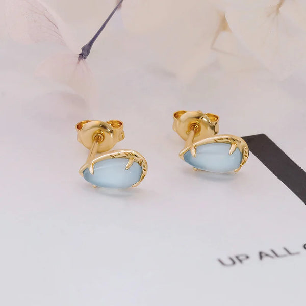 925 Sterling Silver Gold Vermeil Aquamarine Stud Earrings for Women