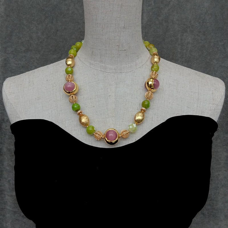Y.YING Green Agate Pink Cat Eye Necklace Collar Choker Necklaces Jewelry