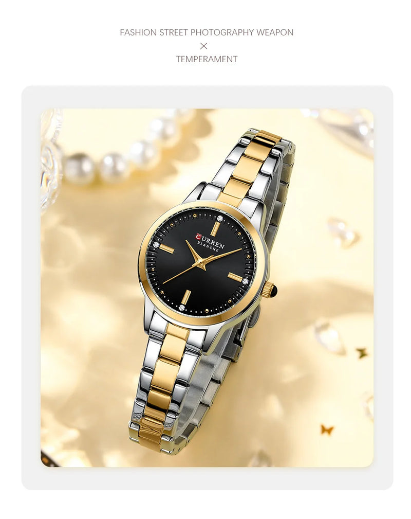 Gold Diamond Quartz Wrist Watch for Women