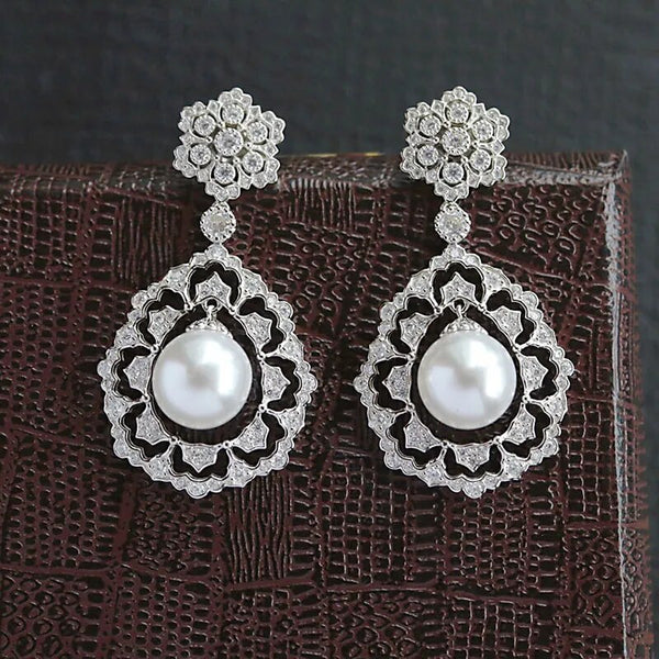 Sterling Silver Zircon Shell Pearl Earrings for Women