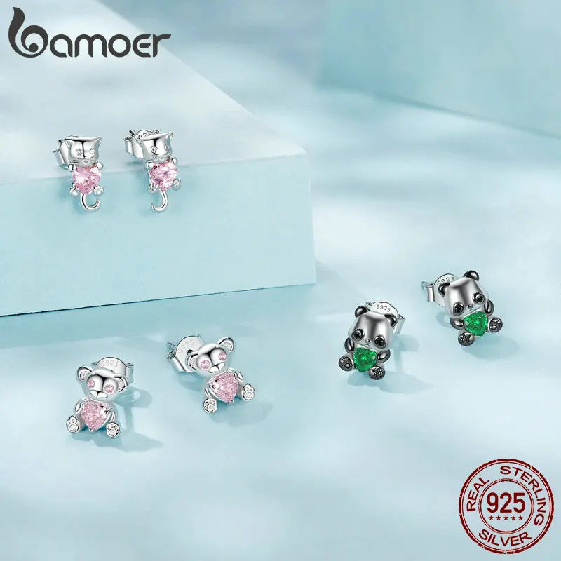 Sterling Silver Cat Stud Earrings for Women