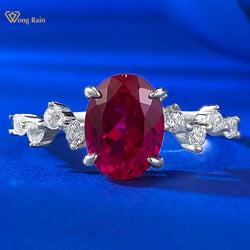 925 Sterling Silver Oval Cut 6*8 MM Ruby High Carbon Diamond Gemstone Ring