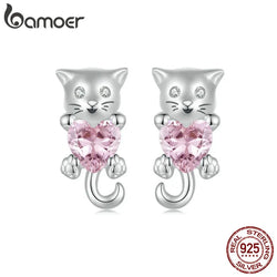 Sterling Silver Cat Stud Earrings for Women