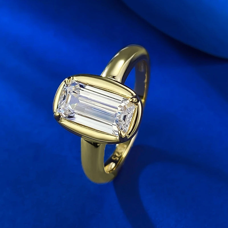 18K Gold Plated 925 Sterling Silver, Emerald Cut 5*10 MM Lab Sapphire Gemstone Ring