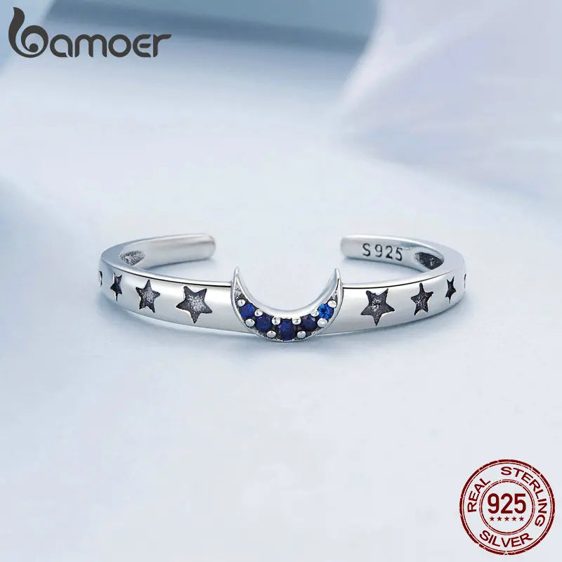 925 Sterling Silver Sun and Moon Stackable Opening Ring for Women