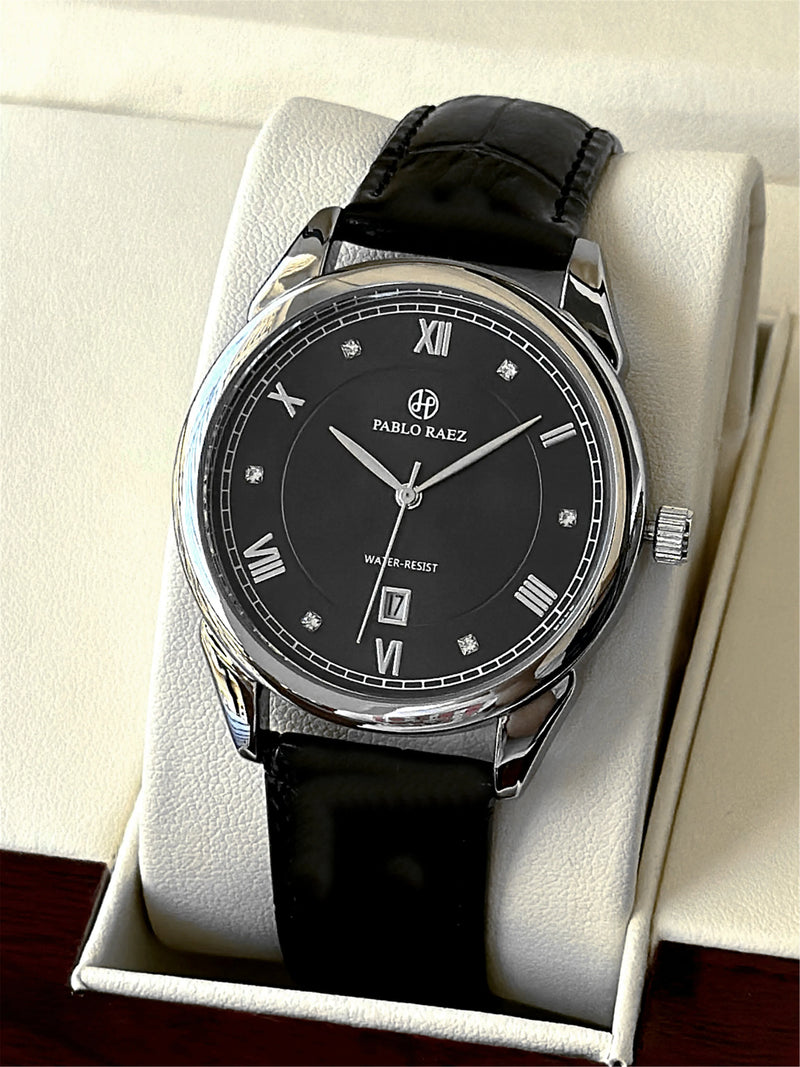 Luxury Men's Quartz Watch with Waterproof Date & Leather Strap