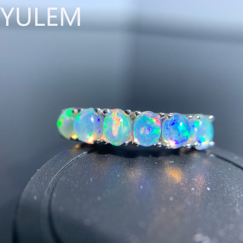 925 Sterling Silver Natural Australian Opal Ring for Women