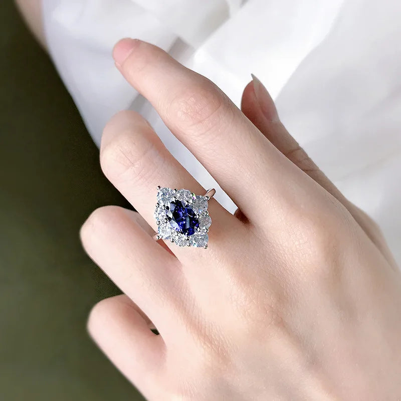 925 Sterling Silver Sapphire Ring with Tanzanite for Women