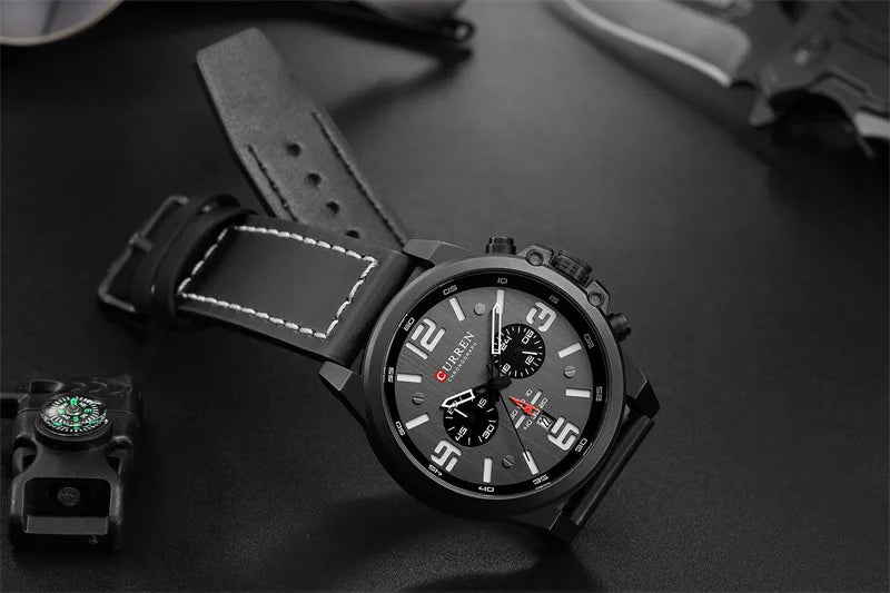 Stainless Steel Leather Chronograph Watch for Men